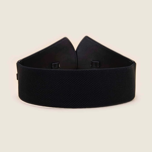 Vegan Faux Leather PU Wide Corset Style Black Belt Elastic Stretchy Back - Picture 3 of 4